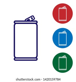 Blue Aluminum can icon isolated on white background. Set color icon in circle buttons. Vector Illustration