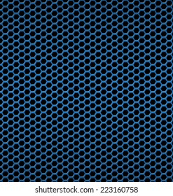 Blue aluminum Technology background with black hexagon perforated carbon speaker grill texture vector illustration