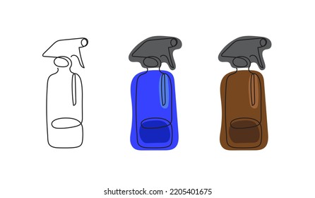 Blue and amber glass spray bottles for aromatherapy, hairdressing and eco cleaning business. 
One line editable vector illustrations with abstract shapes isolated on white background