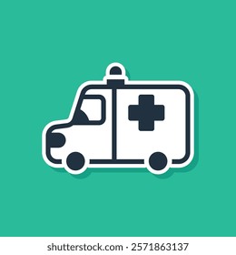 Blue Ambulance and emergency car icon isolated on green background. Ambulance vehicle medical evacuation.  Vector