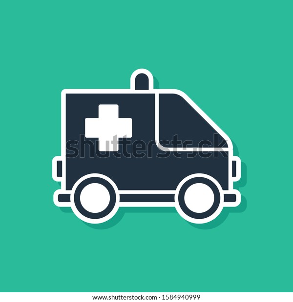 Blue Ambulance and emergency car icon\
isolated on green background. Ambulance vehicle medical evacuation.\
 Vector Illustration