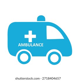 Icono de ambulancia azul. Ilustración vectorial plana del servicio médico de emergencia, transporte de atención médica y vehículo de primeros auxilios.