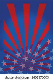 Blue American background with red stripes and white stars