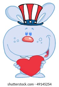 Blue American Bunny Holding A Red Heart