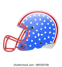 Blue American Football Helmet With Stars Side View. American Flag Isolated On A White Background. Vector Illustration.  