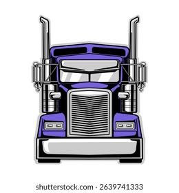 Blue American semi truck 18 wheeler from front view vector isolated on white background