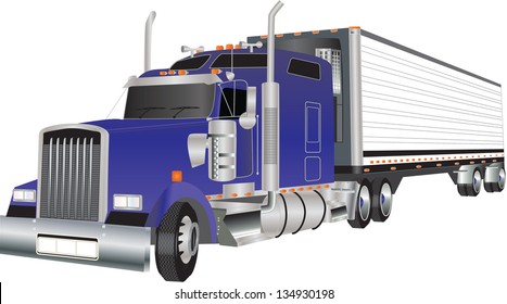 A Blue American Truck Hauling A Refrigerated Trailer