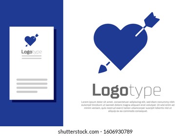 Blue Amour symbol with heart and arrow icon isolated on white background. Love sign. Valentines symbol. Logo design template element. Vector Illustration