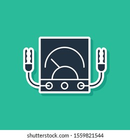 Blue Ampere meter, multimeter, voltmeter icon isolated on green background. Instruments for measurement of electric current.  Vector Illustration
