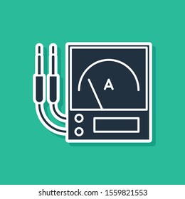 Blue Ampere meter, multimeter, voltmeter icon isolated on green background. Instruments for measurement of electric current.  Vector Illustration