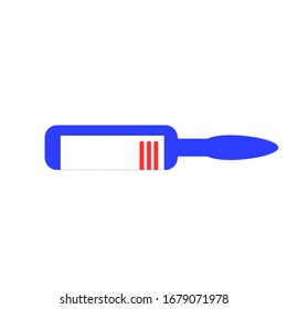 Blue ampoule for injection isolated on white. Flat design. Cartoon style. Pharmacy and health care. Medication, pharmaceutical concept. Antibiotic therapy. Pneumonia and coronavirus treat. COVID-19