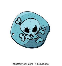 Blue amulet with skull on a white background in cartoon style.