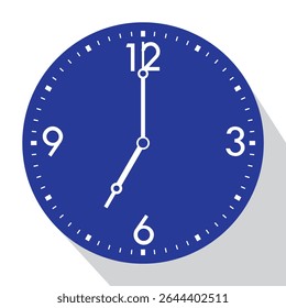 Blue Analog Wall Clock show 7 o'clock, vector illustration isolated, eps