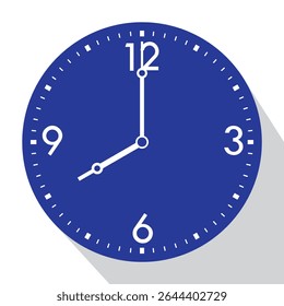 Blue Analog Wall Clock show 8 o'clock, vector illustration isolated, eps
