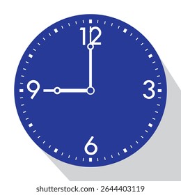 Blue Analog Wall Clock show 9 o'clock, vector illustration isolated, eps