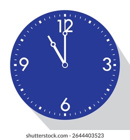 Blue Analog Wall Clock show 11 o'clock, vector illustration isolated, eps