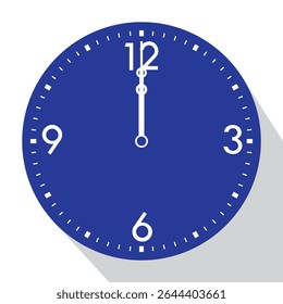 Blue Analog Wall Clock show 12 o'clock, vector illustration isolated, eps