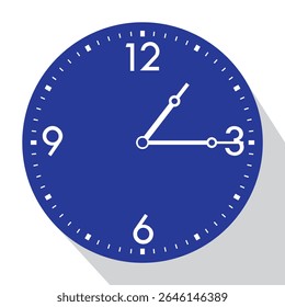 Blue Analog Wall Clock show 1 past 15 (quarter past one), vector illustration isolated, eps