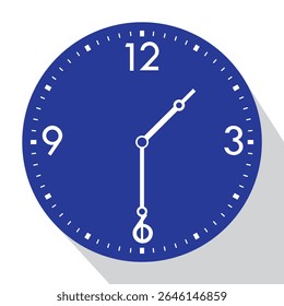 Blue Analog Wall Clock show 1.30 (half past one or one thirty), vector illustration isolated, eps