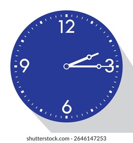 Blue Analog Wall Clock show 2 past 15 (quarter past two), vector illustration isolated, eps