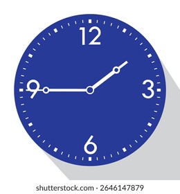 Blue Analog Wall Clock show 1.45 (quarter to two), vector illustration isolated