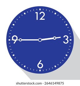 Blue Analog Wall Clock show 2.45 (quarter to three), vector illustration isolated