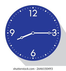 Blue Analog Wall Clock show 8 past 15 (quarter past eight), vector illustration isolated