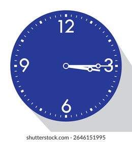 Blue Analog Wall Clock show 3 past 15 (quarter past three), vector illustration isolated