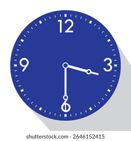 Blue Analog Wall Clock show 3.30 (half past three or three thirty), vector illustration isolated, eps