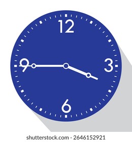 Blue Analog Wall Clock show 3.45 (quarter to four), vector illustration isolated