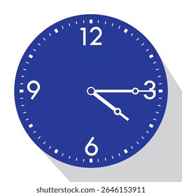 Blue Analog Wall Clock show 4 past 15 (quarter past four), vector illustration isolated