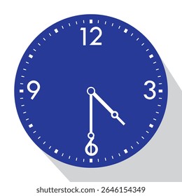 Blue Analog Wall Clock show 4.30 (half past four or four thirty), vector illustration isolated