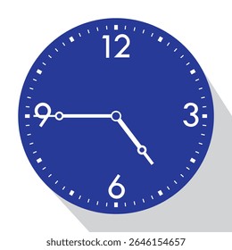 Blue Analog Wall Clock show 4.45 (quarter to five), vector illustration isolated