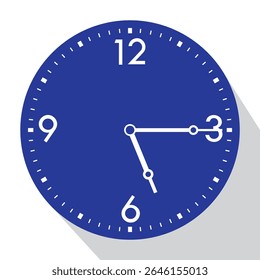 Blue Analog Wall Clock show 5 past 15 (quarter past five), vector illustration isolated