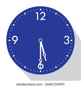 Blue Analog Wall Clock show 5.30 (half past five or five thirty), vector illustration isolated