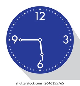 Blue Analog Wall Clock show 5.45 (quarter to six), vector illustration isolated