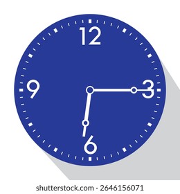 Blue Analog Wall Clock show 6 past 15 (quarter past six), vector illustration isolated