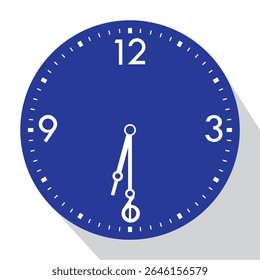 Blue Analog Wall Clock show 6.30 (half past six or six thirty), vector illustration isolated