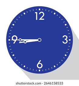 Blue Analog Wall Clock show 8.45 (quarter to nine), vector illustration isolated