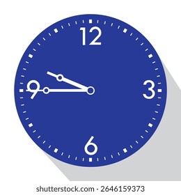 Blue Analog Wall Clock show 9.45 (quarto a dez), ilustração vetorial isolado