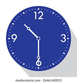 Relógio de parede analógico azul show 10.30 (meio passado dez ou dez trinta), ilustração vetorial isolado