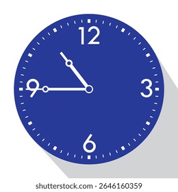 Blue Analog Wall Clock show 10.45 (quarter to eleven), vector illustration isolated