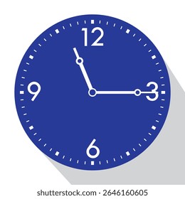 Blue Analog Wall Clock show 11 past 15 (quarter past eleven), vector illustration isolated