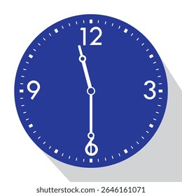 Blue Analog Wall Clock show 11.30 (half past eleven or eleven thirty), vector illustration isolated