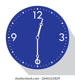 Blue Analog Wall Clock show 12.30 (half past twelve or twelve thirty), vector illustration isolated