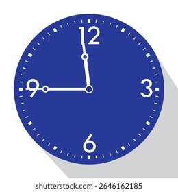 Blue Analog Wall Clock show 11.45 (quarto a doze), ilustração vetorial isolado