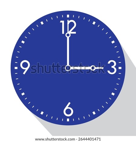 Blue Analog Wall Clock show 3 o'clock, vector illustration isolated, eps