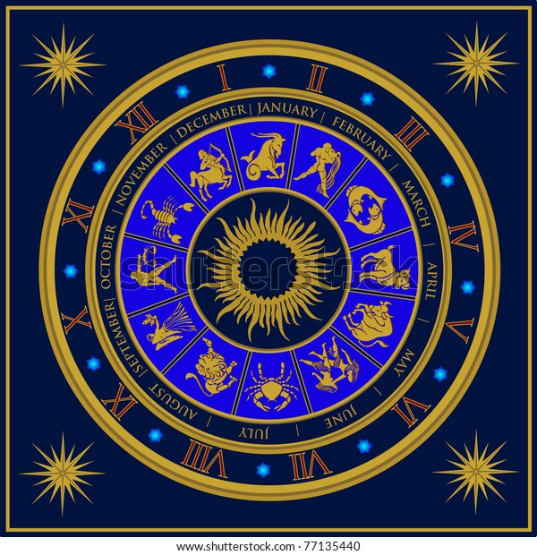 Blue Analogue Zodiac Clock Constellation Vector Stock Vector (Royalty ...