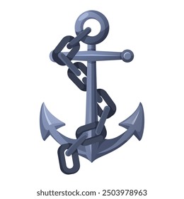 Blue anchor with a black chain on a white background. Vector illustration