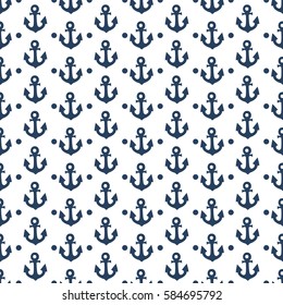 Blue anchor and dots seamless pattern. Vector illustration